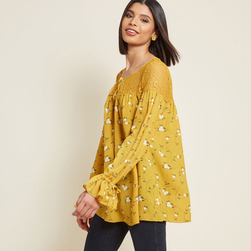 Modcloth Yellow Floral Blouse